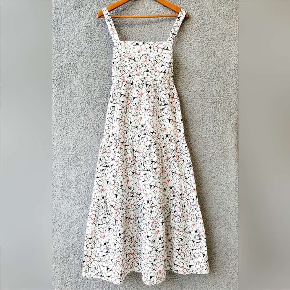 Zara Floral Print Tiered Maxi White Dress with back tie